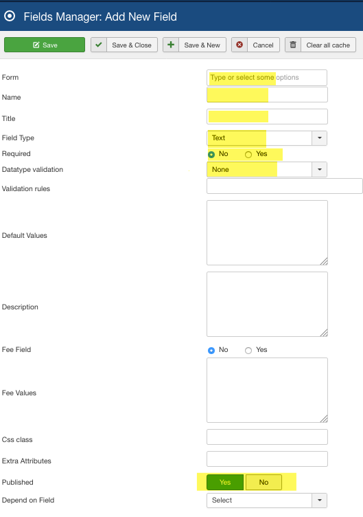 new field forms