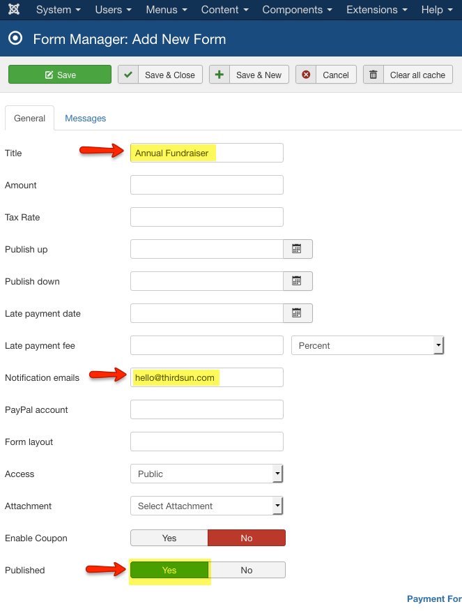 setup form